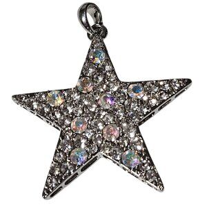 Retro Silver Star Pendant Iridescent Rhinestones 80s 90s Fashion Jewelry DIY